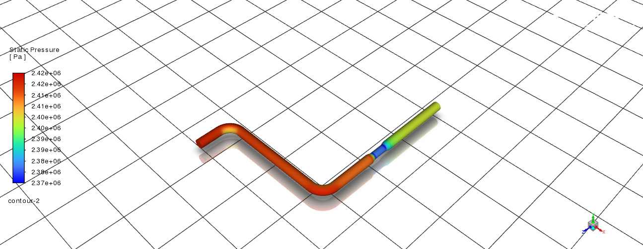ANSYS Fluent static-pressure contour for the 8 mm LOX feedline